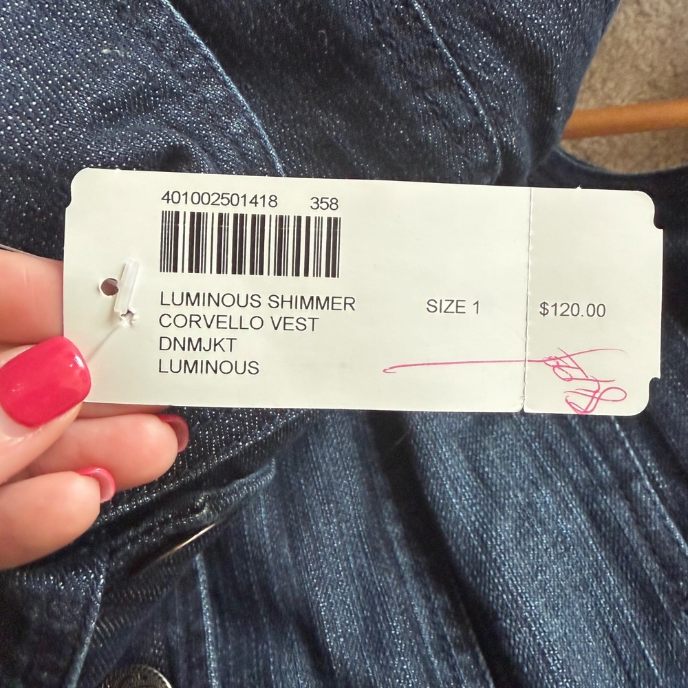 Chicos Platinum Rhinestone Corvello Vest‎ Dark Wash Denim 1 M Festival Statement - Picture 8 of 10